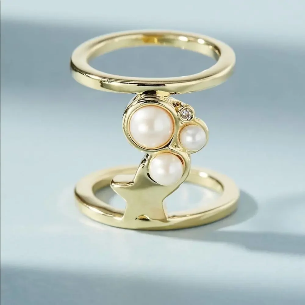 NEW Anthropologie Gold & Pearl Star Galaxies Ring